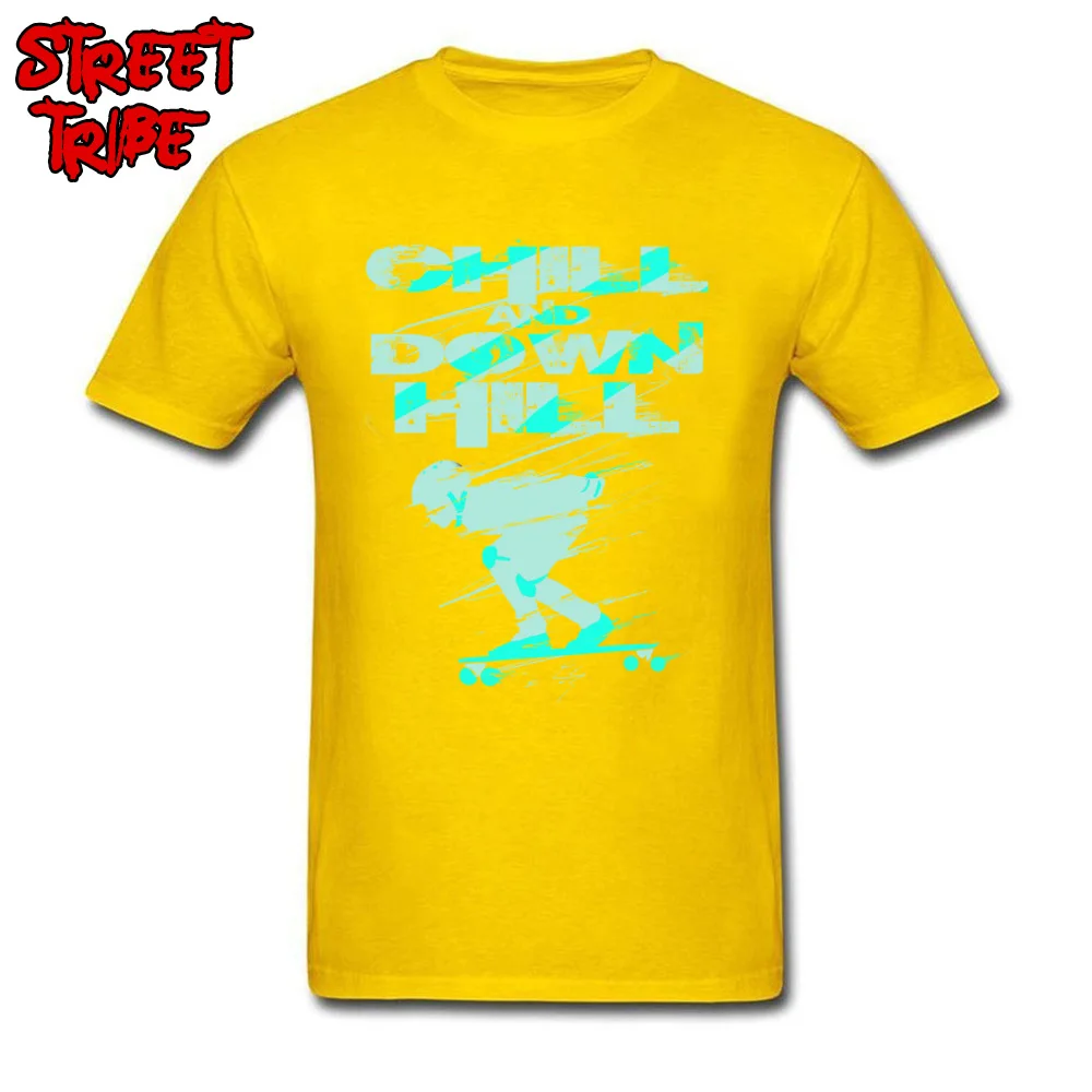 Custom Casual Tops T Shirt for Men 2018 Popular NEW YEAR DAY Crew Neck 100% Cotton Fabric Short Sleeve Tshirts Summer Tee-Shirts Chill And Down Hill Skateboarding  yellow