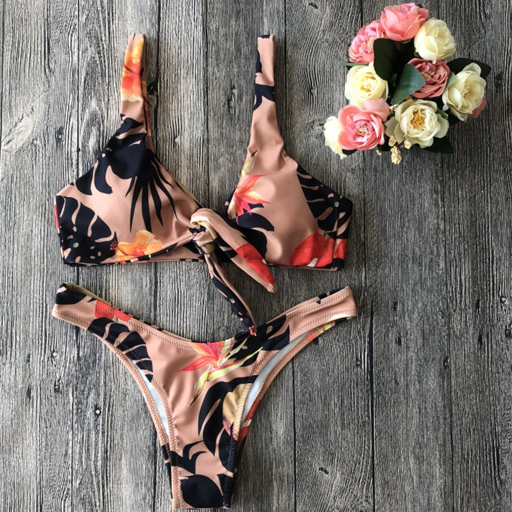 

Bikini 2019 Push up Women Sexy Push-Up Padded Bra Beach Halter Printed Bikini Set Swimsuit Swimwear Cover up Dropping Biquini