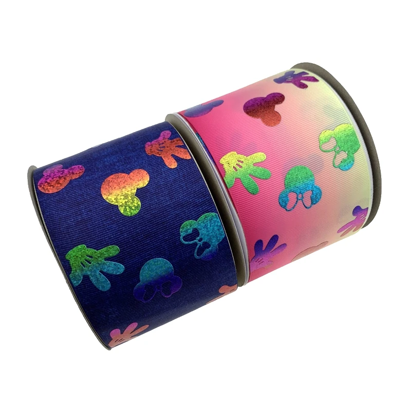 

BOCA 3 Inch 75mm hologram Rainbow grosgrain ribbon many color for choose,DIY Hair accessories