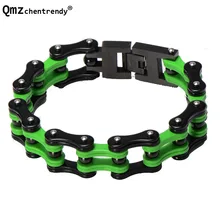 22 см* 17 мм 316L нержавеющая сталь зеленый желтый цвета двигатель браслет ювелирные изделия огромный тяжелый для мужчин Мотоцикл Байкер цепь браслет для мальчика