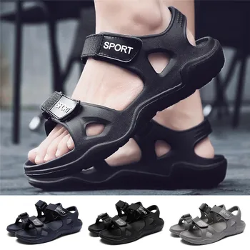 

Mens Beach Slippers Solid Hook Hollow Out Casual Breathable Flats Shoes swimming slippers swim water shoes beach shoes men 01