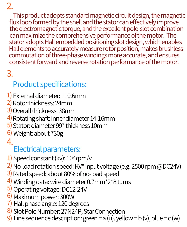 DIY Hollow Opaque Diameter 11CM 300w 27N24P Coil Hall Disc Axis Flat Direct Drive Torque Brushless DC Motor