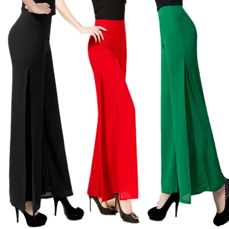 

High Quality Solid Chiffon Double deck Long Pants Women's Dance Trousers Cross Pants Plus Size 5XL OL Casual Wide Leg Pants