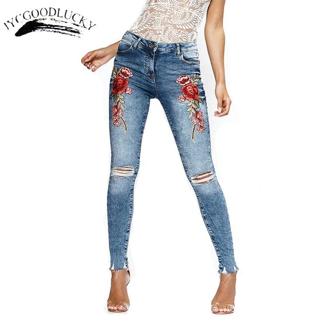 Embroidery Torn Jeans Embroidery Torn Jeans