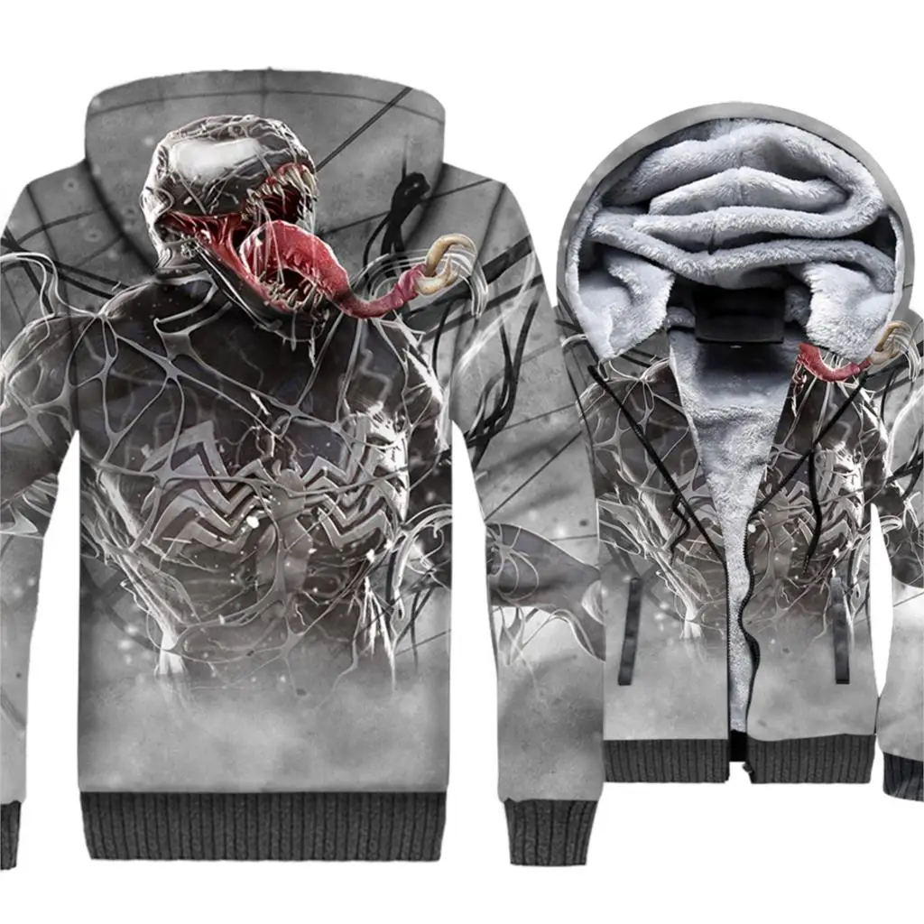 Venom Hoodie Men 3D Print  Movie Hooded Sweatshirts Harajuku Coat 2018 New Winter Thick Fleece Warm Jacket Hip Hop Sportswear