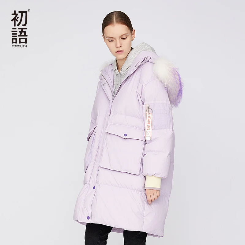 Toyouth утка вниз фугу пальто хорошее качество дамы вниз пальто утолщение дамы длинное пальто Harajuku толстовки на молнии Верхняя одежда