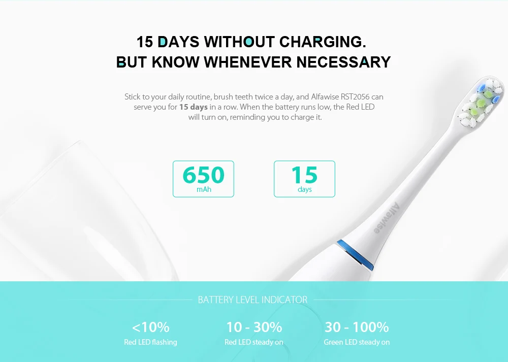 Alfawise RST2056 Sonic Electric Toothbrush Intelligent 2-min Timing with 3 Brush Heads