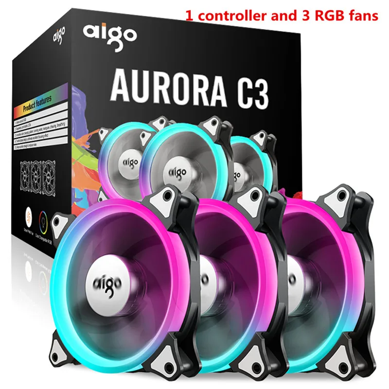 

Aigo C5 aura sync 3P-5V Computer Case PC Cooling Fan RGB Adjust LED 140mm Quiet IR Remote computer Cooler Cooling RGB Case Fan