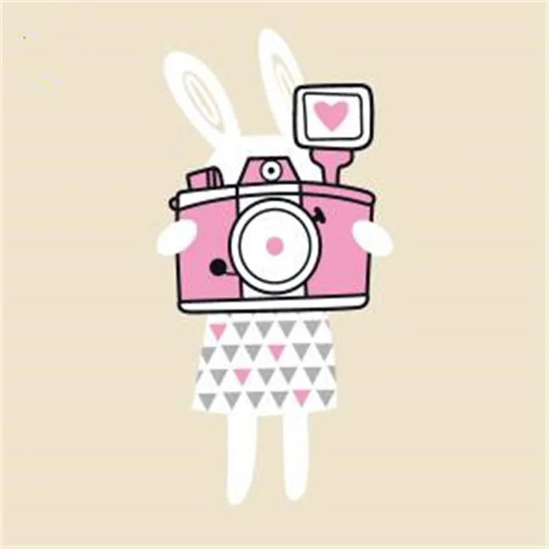 

Clothes printed patch deal with it Camera rabbit cartoon pattern Heat transfer printing Iron on patches for clothing Diy design