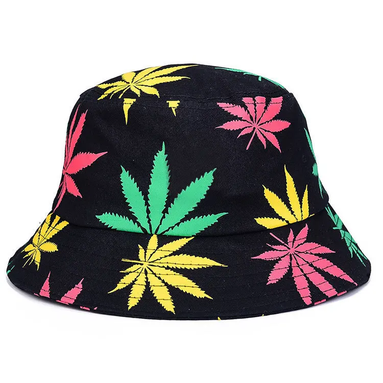

2018 New Women Men Vogue Hemp Leaf Design Basin Caps Maple Leaves Brooklyn Bucket Hat Fisherman Hat Leisure Hats