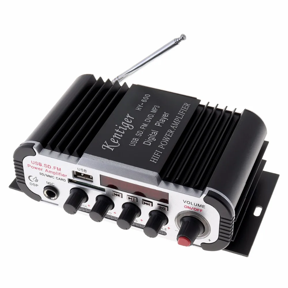 HY 600 DC12V 5A2CH Hi Fi автомобильный аудио усилитель мощности fm радио USD MP3 стерео