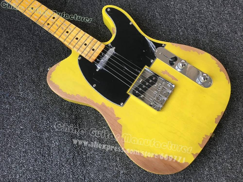 

2019 new arrival Heavy Relic yellow TL single hole electric guitar,Aged relic TL guitar,free shipping