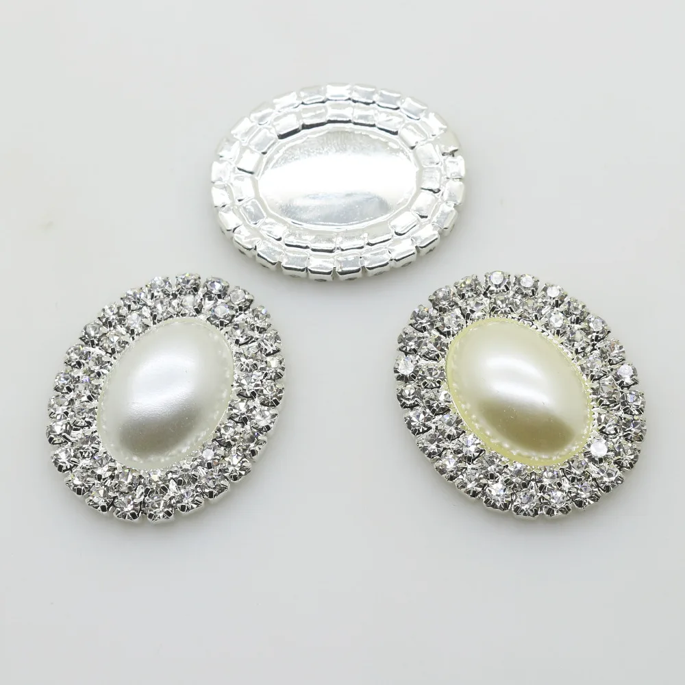 

5 pcs/lot 30mm Fashion Round oval Rhinestone Flat Button,Wedding pearl rhinestone sewing Adornment Buckle.