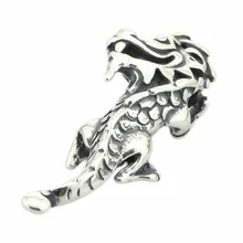Solid 925 Sterling Silver Happy Dragon Pendant 3.6mm Hole Dangle Charm Fits European Brand 3.0mm Bracelet & Necklace Jewelry