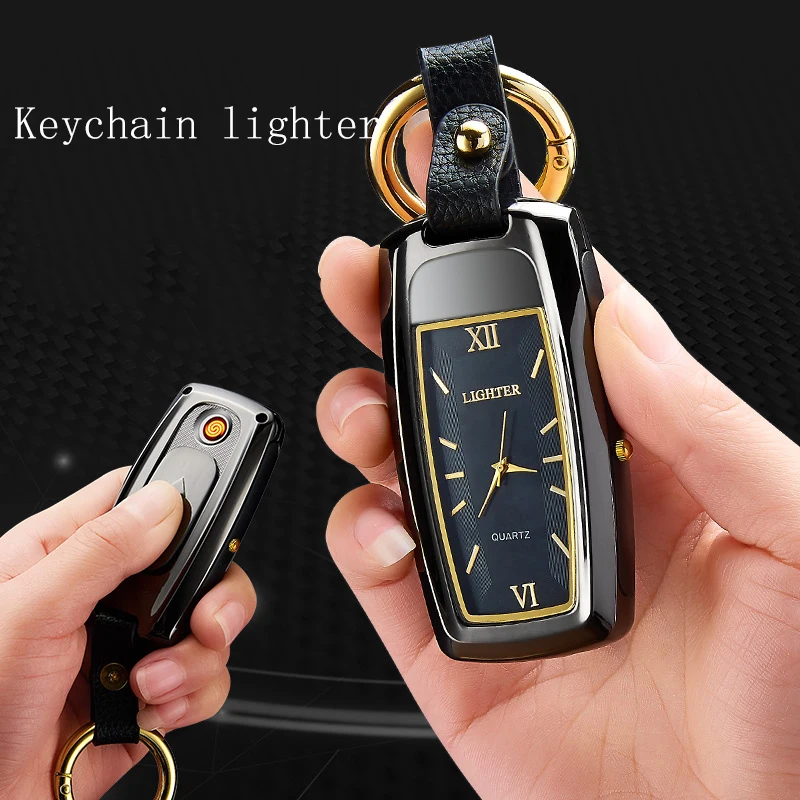 

2019 china yiwu yanzhen keychain watch outdoor usb lighter with light gift wholesale