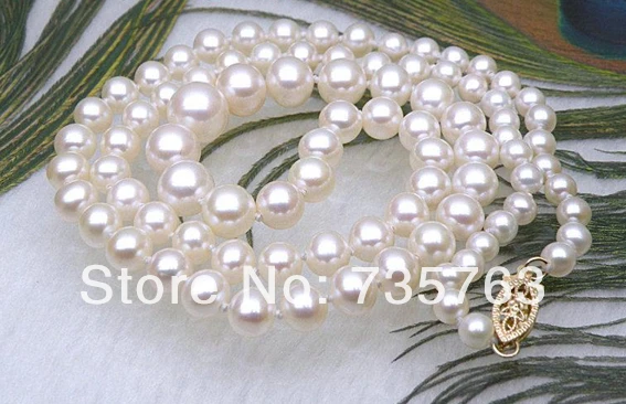 

xiuli 001237 Natural AAA+ round 4-9mm white tower akoya pearl necklace 14KGP yellow gold