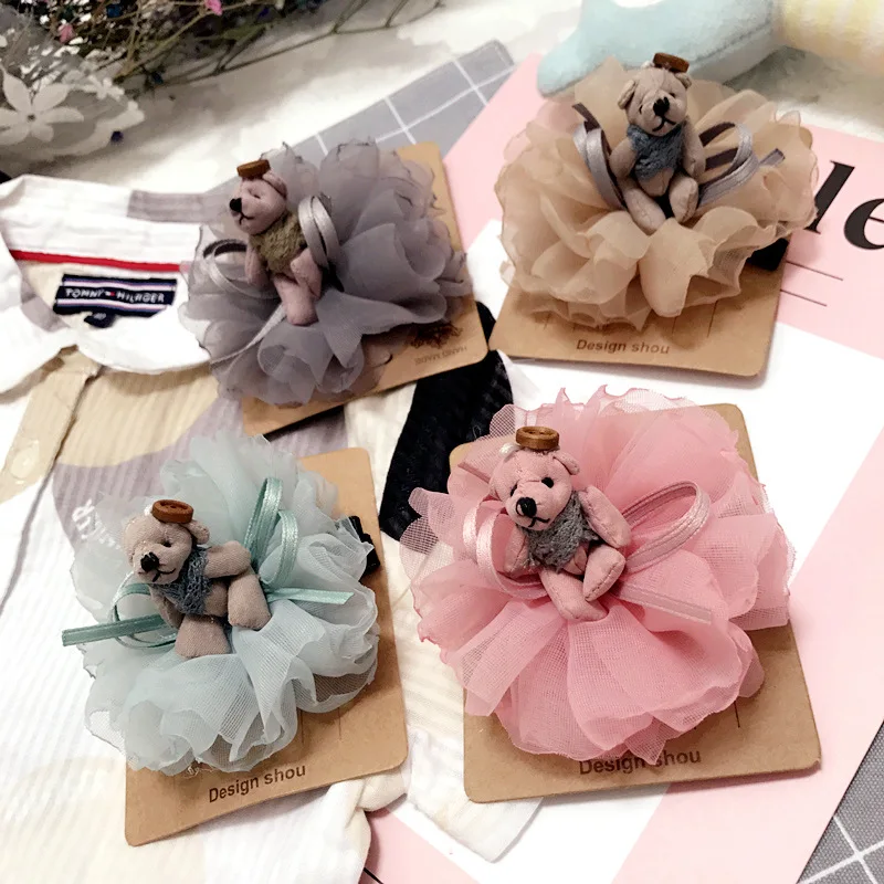 

Korea Handmade Cute Lace Bow knot Yarn Cartoon Bear Hairpins Hair clips For Kids Children Girls Head wear Accessory-SWKHRP001C5