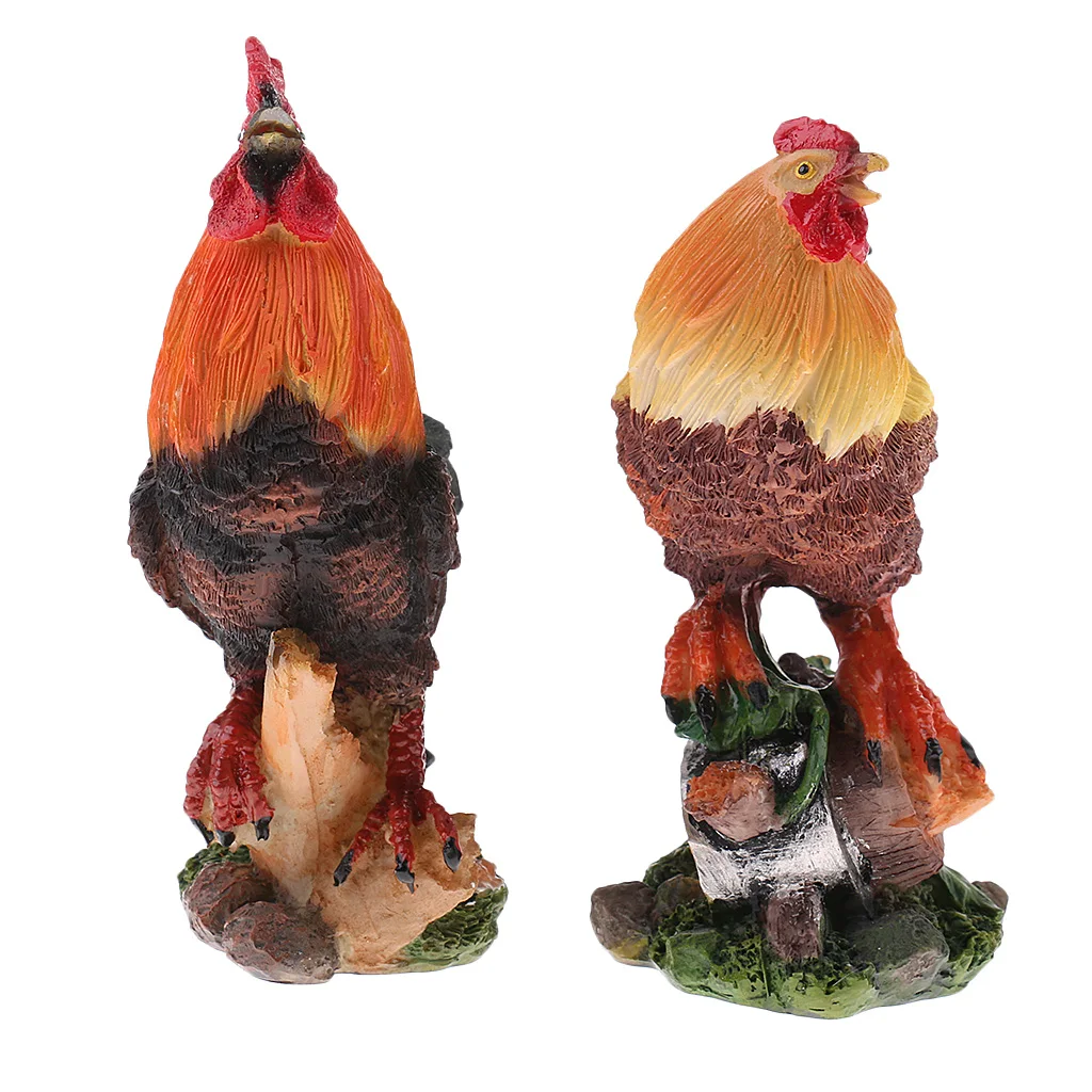 2Pcs Standing Chicken Models Resin Statue Art Craft for Collectible Ornament