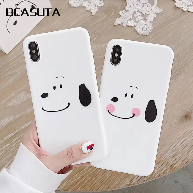 

Cartoon white dog matte Phone Case For iphone Xs MAX XR X 6 6s 7 8 plus Candy Painted Soft TPU back Cover