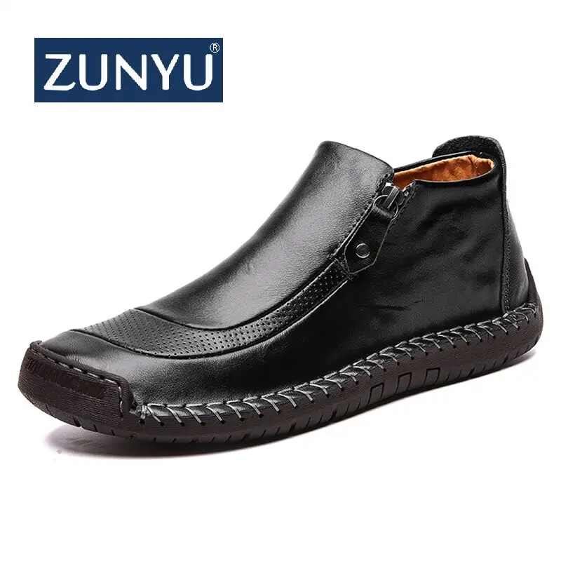 

ZINYU 2019 New Fashion Men Boots High Quality Split Leather Ankle Snow Boots Shoes Warm Fur Plush Winter Shoes Plus Size 38-48