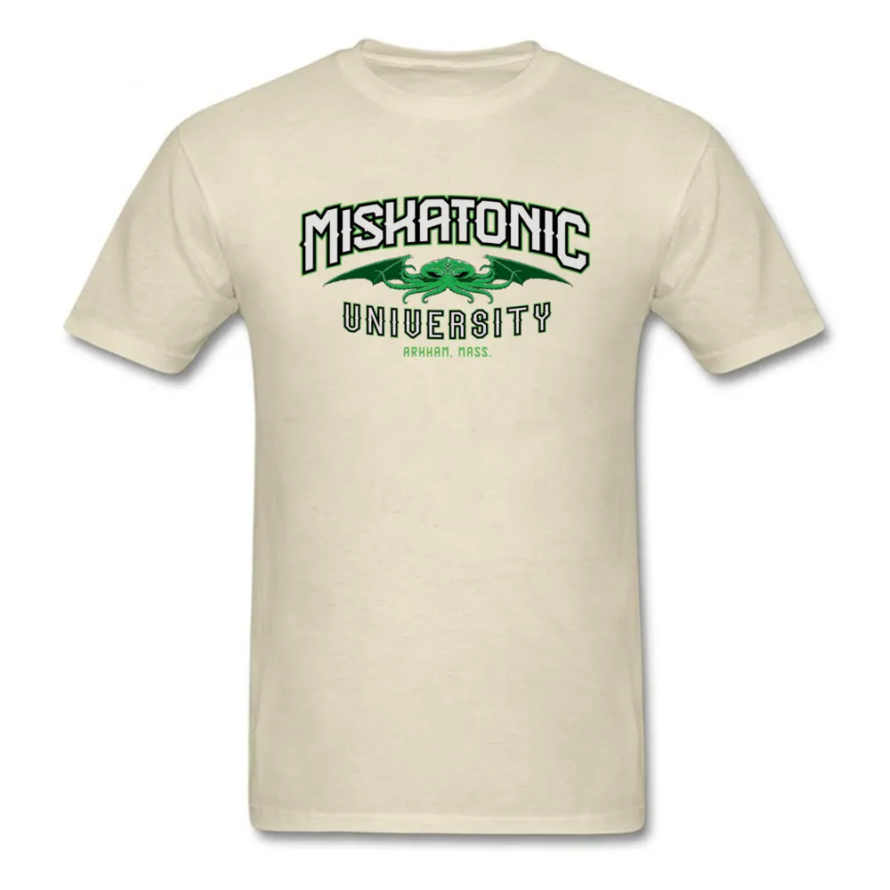 Fashionable Miskatonic University O-Neck Top T-shirts ostern Day Tops & Tees Short Sleeve for Men 2018 100% Cotton Tshirts Miskatonic University beige