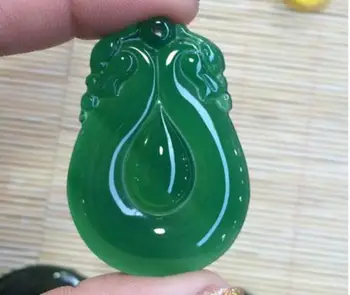 

Koraba Fine Jewelry China's Beautiful Natural Green Ice Chalcedony Hand-carved Lucky Ruyi Pendant Free Shipping