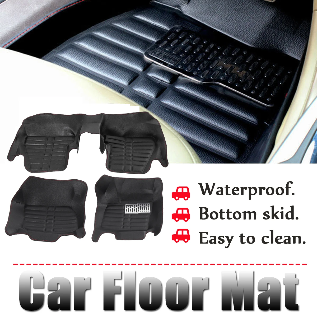 

3Pcs Custom Car Floor Mats for Ford for Focus 2012-2017 Car-Styling Leather Waterproof Floor Mats Protector