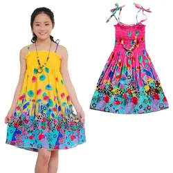 От 3 до 12 лет Платье для маленьких девочек Милая одежда с цветочным принтом в богемном стиле Vestidos пляжное платье хлопчатобумажной ткани