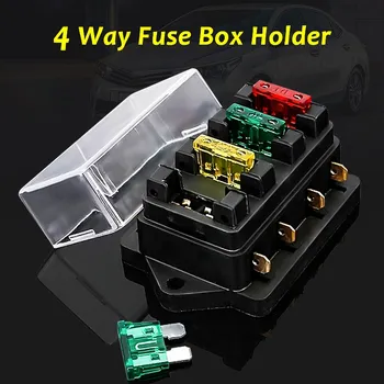 

12/24V Fuse Holder Box 4 Way Car Vehicles Circit Automotive Standard Blade Fuse Box Block + Fuse