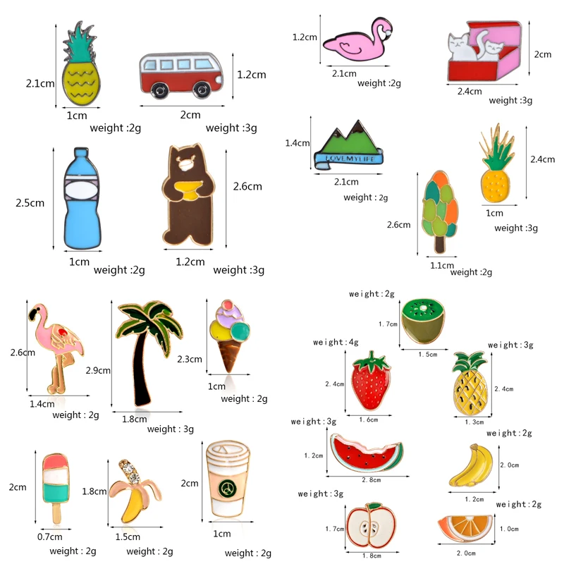 Для детей от 3 до 10, шт./компл. животных фрукты цветок брошь с растениями коллекция Лето Pin комплект Enamle штырь Жетоны Мультяшные Броши пляж, ювелирные изделия в качестве подарка