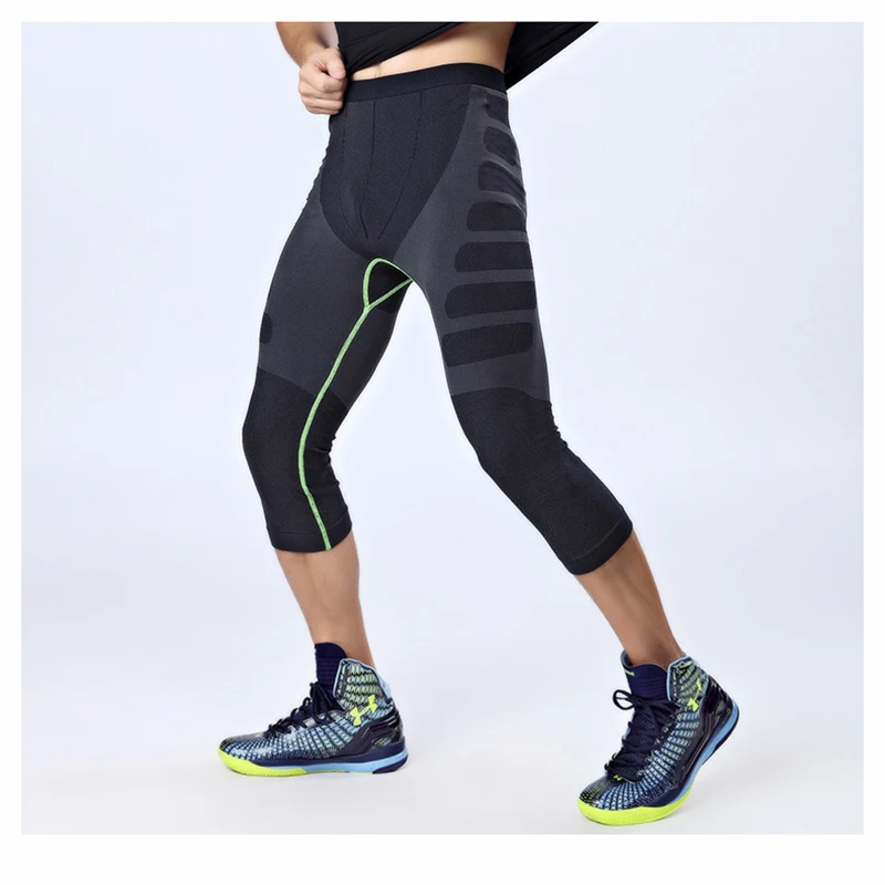 

Men Mesh Breathable Cropped Trousers for Running Jogging Fluorescent Lines Tights Stretchy Pants Bicycle Cycling Leggings Male
