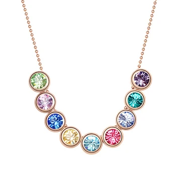 

11.11 Multicolor Necklace Made with Austria Crystal Top Quality Rose Gold Color Plated Fashion Circle Round Charm Design Jewlery