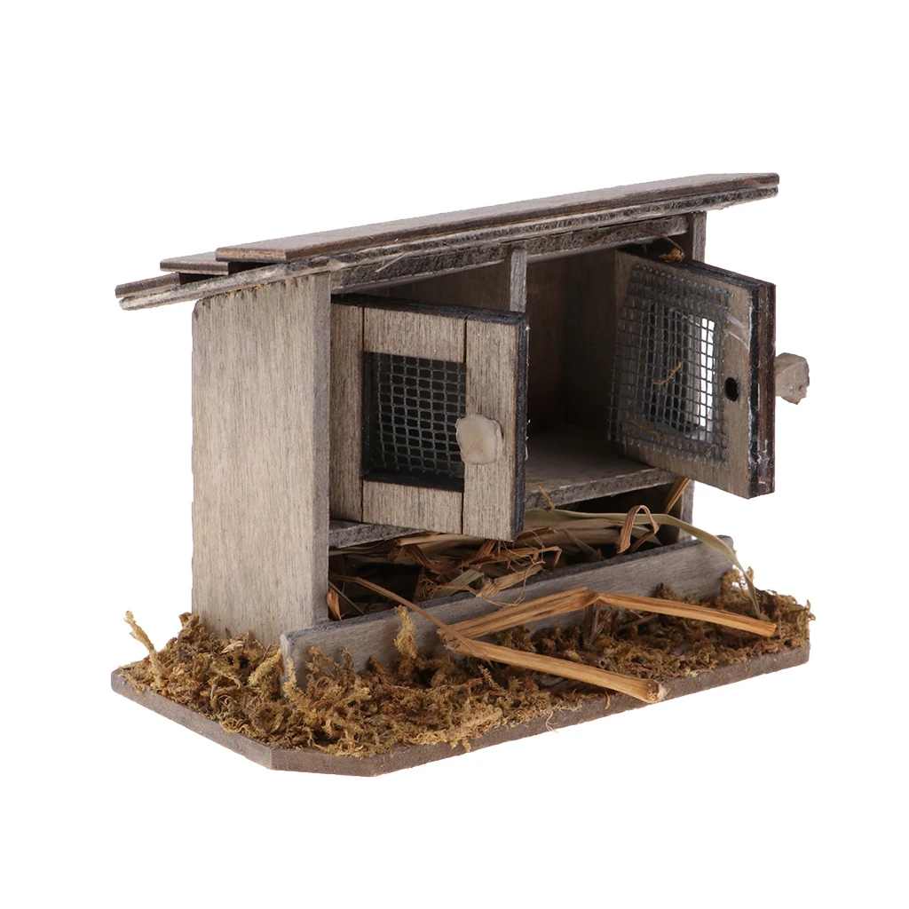 

1/12 Miniatures Doll Pretend Play Furniture Toys Simulation Wooden Simulation Mini Chicken Coop
