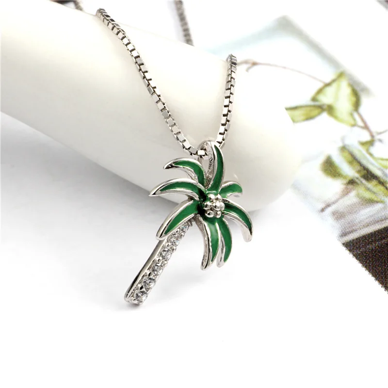 coconut tree full cz drop glaze necklace woman 100% 925 Sterling silver nacklace Jewellery Clavicle chain pendant charms gift