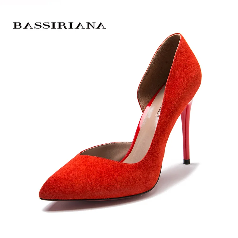 Туфли женские на каблуке Натуральная кожа Красный Розовый Черный Русские размеры 35-40 Обувь женская BASSIRIANA - Цвет: RED