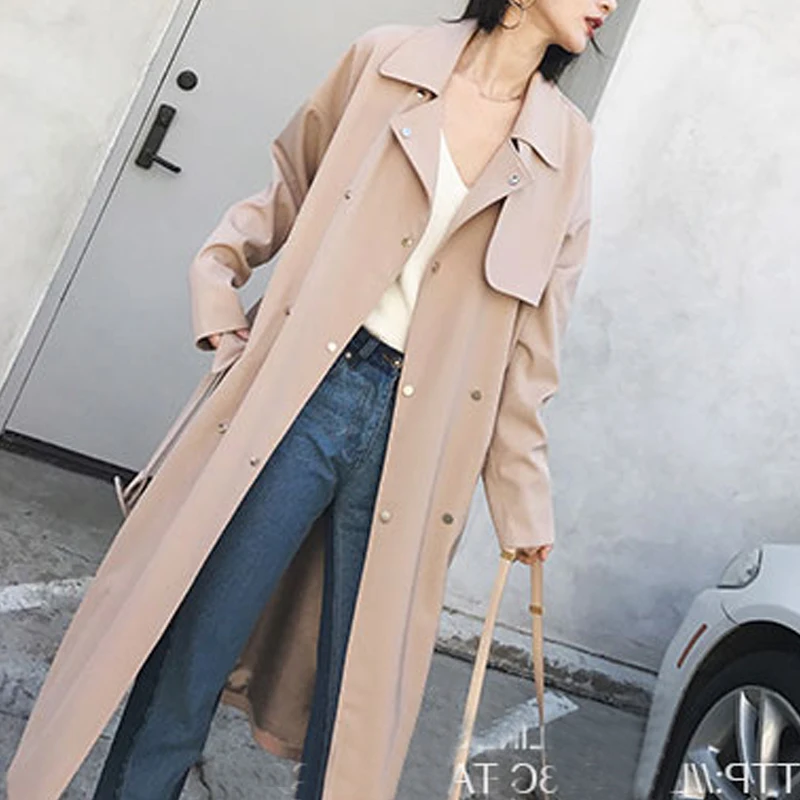 

Spring Autumn Long Trench Coat Women Outerwear Loose Clothes for Lady with Belt Cloak Mujer Windbreaker Female Abrigos