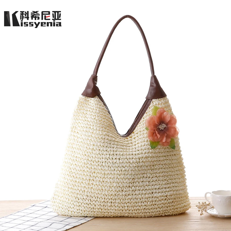 

Kissyenia 2018 INS Hot Women Beach Bali Bags Straw Knitted Handbags Bohemia Woven Tote bags Women Handmade Rattan Bags KS1117