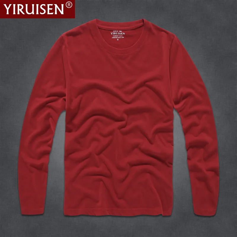 YiRuiSen брендовая мужская Однотонная футболка с длинным рукавом модная хлопковая S-3XL с круглым вырезом Длинная Футболка мужская одежда осенняя одежда футболка