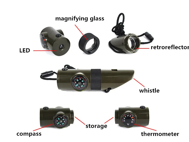 Открытый Отдых Компасы 4 в 1 Многофункциональный Компасы брелок Свистки/увеличительное Стекло/термометр пакет Дорожные наборы
