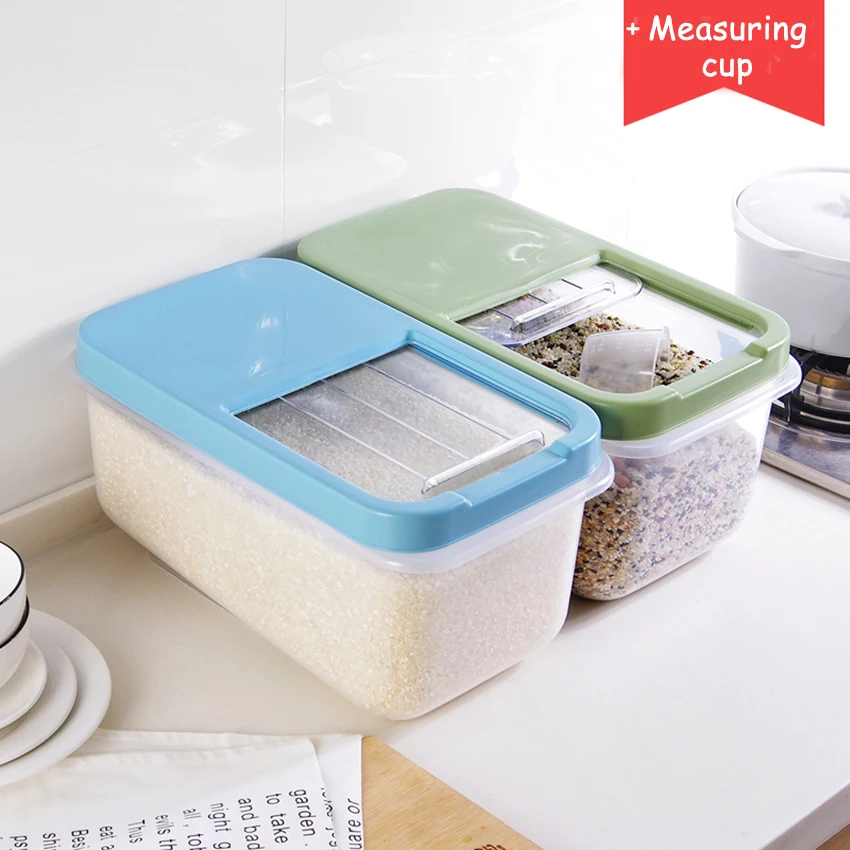 

Thick Rice Anti-Pest Barrel Food Vegetable Stockholders Kitchen 10kg Rice Box Moisture Boxed Rice Storage Box With Measuring Cup