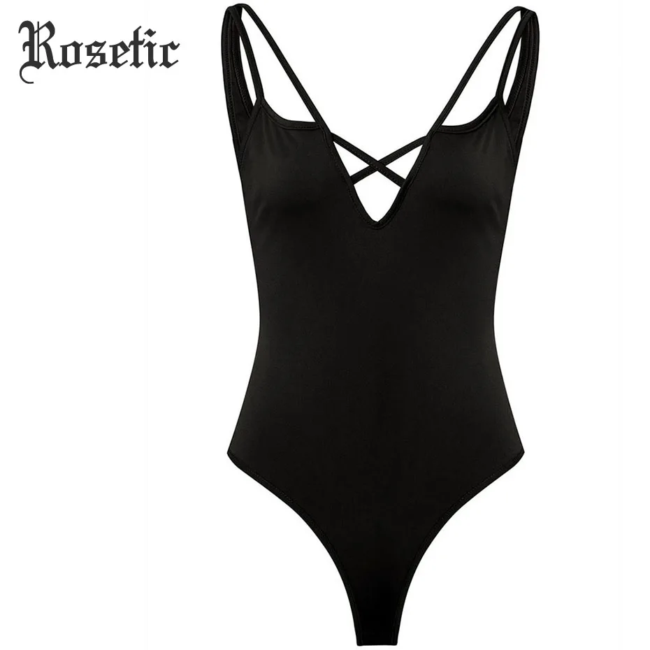 

Rosetic Gothic Summer Women Jumpsuit V-Neck Spaghetti Strap Shorts Backless Fitness Cross Sexy Bodycon Beach Girl Slim Bodysuit