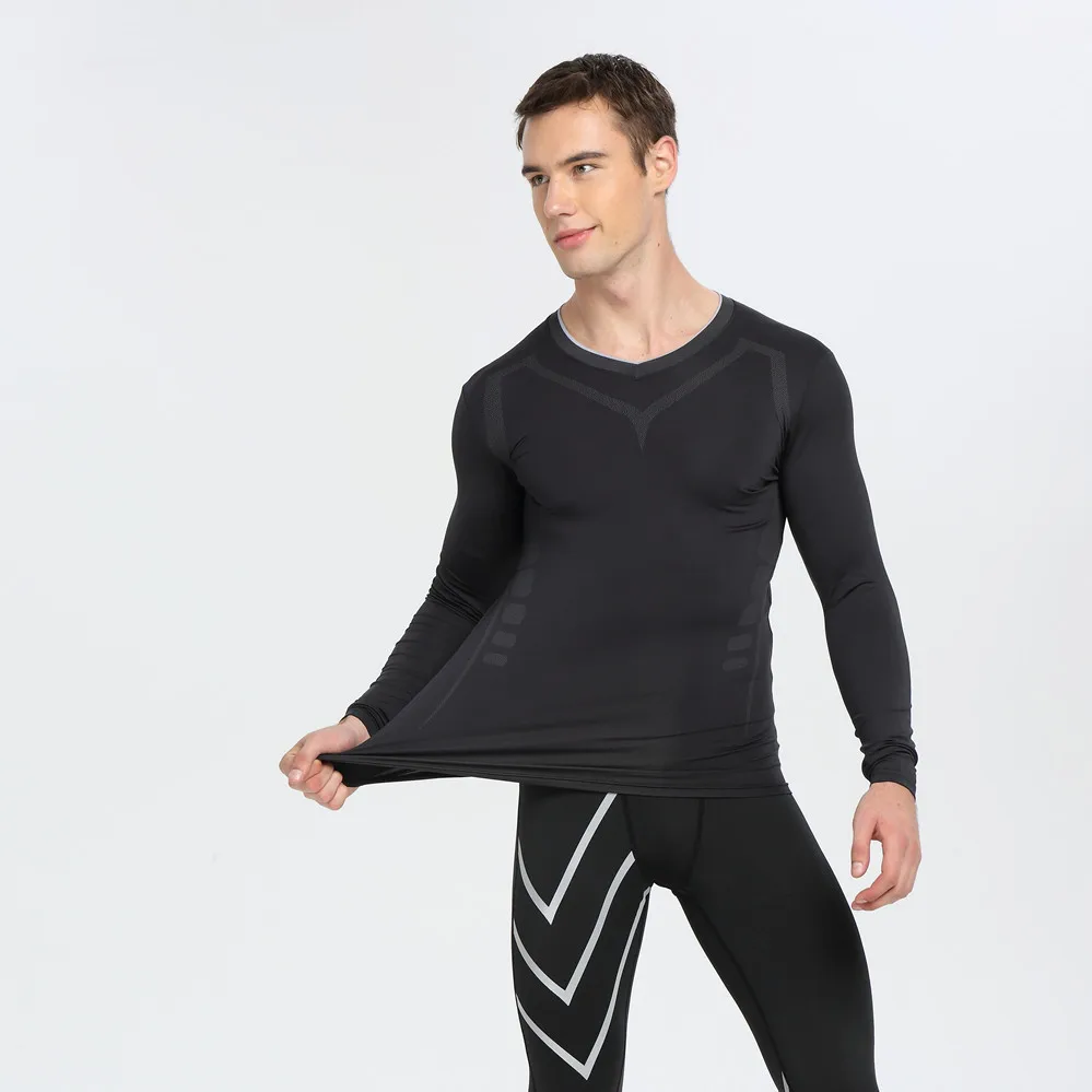 Compression Shirts Bodybuilding Skin Tight Long Sleeves Jerseys Crossfit Exercise Workout Fitness Sportswear MMA Rashguard Black