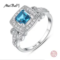 [MeiBaPJ] Настоящее S925 серебристо-голубой камень кольцо для Для женщин Шарм изысканные вечерние украшения