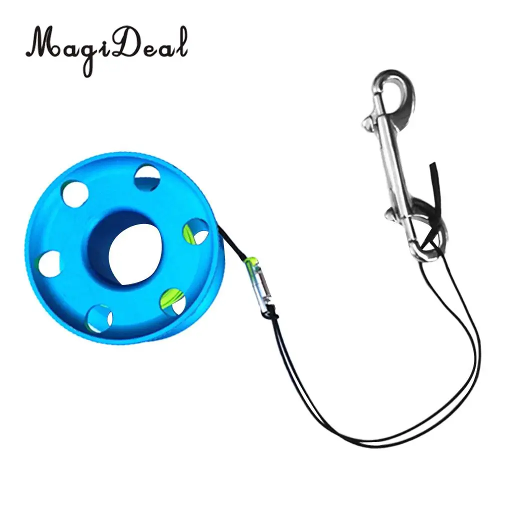 MagiDeal Blue Aluminum Alloy Compact Finger Reel Tech Spool & 20m Line Bolt Snap for Scuba Diving Snorkeling Applications