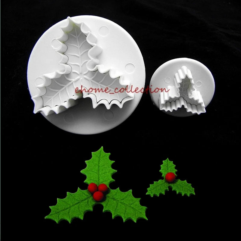 

Xmas Holly Leaf Plunger Cookie Cutter Molds Sugarcraft Confectionery Pastry Fondant Cake Decorating Tools