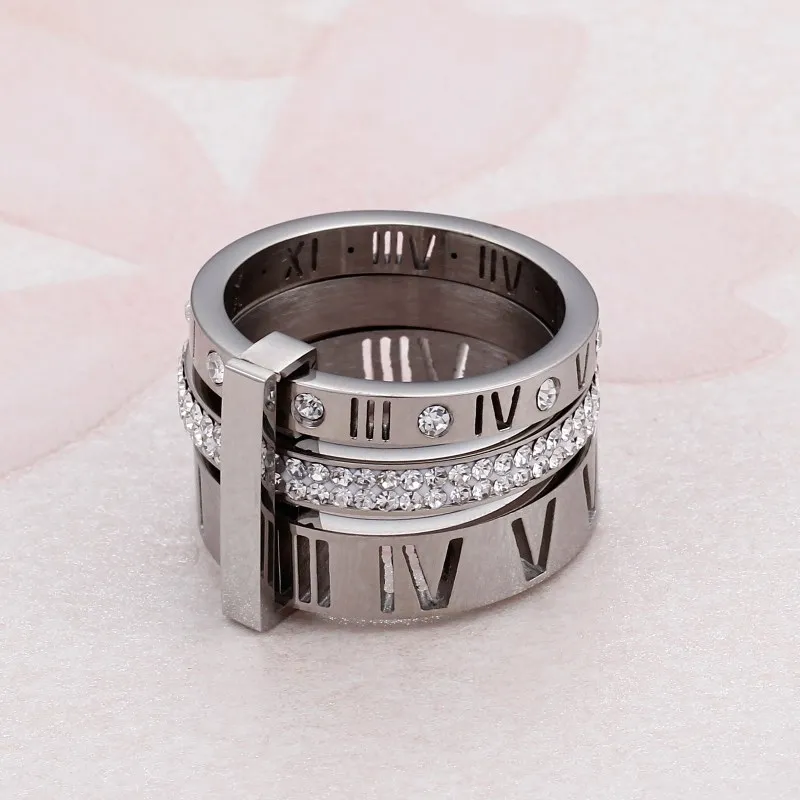 KALEN женские элегантные кольца на фаланг пальца Размер 5-8 три слоя римские цифры Стразы кольца на палец ювелирные изделия рождественские подарки - Цвет основного камня: Silver