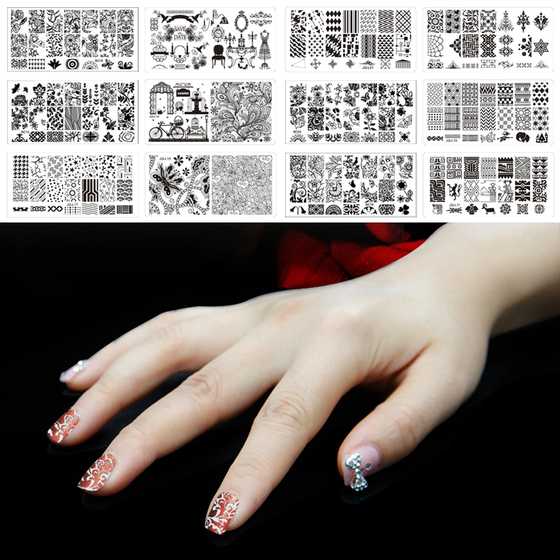 Differencet Pro Nail Книги по искусству животного геометрический узор штамп шаблон изображения Штамповка плиты трафарет ногтей Книги по искусству Decoraton ногтей Книги по искусству инструменты