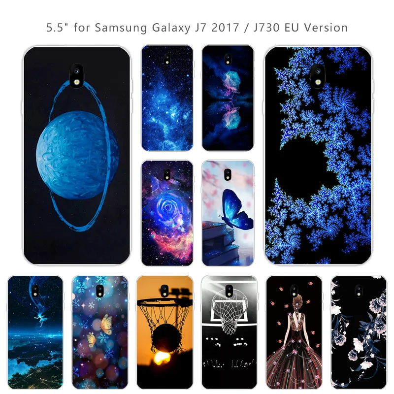 For Samsung Galaxy J7 2017 J730F (EU Version) Phone Case Soft TPU Silicone Blue Back Cover for Coque |
