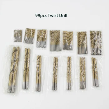 

High Quality Iron Box packing 99PCS HSS Twist Drill Bit Set 1.5-10mm Titanium Coated Surface 118 Degree For Drilling woodworking