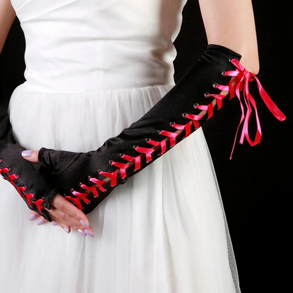 Women Sexy Etiquette Glove Gloves Satin Dance Lace Up Glove 2017 girl lady fashion